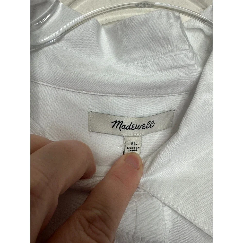 Madewell XL Oversized Button-Up Shirt White Cotton Oxford Long Sleeve Pocket NWT - Picture 10 of 14